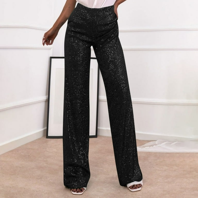 WCMZJ Womens Sequin Pants High Waisted Sparkle Bell Bottoms