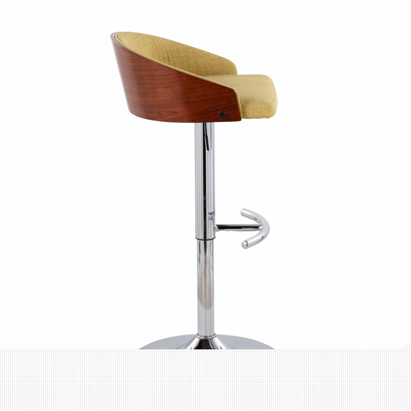 thumbnail image 3 of Shiraz Mid-Century Modern Adjustable Barstool With Swivel In Chrome, Walnut And Green Fabric - Set Of 2, 3 of 8