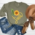 thumbnail image 3 of Love in Faith | Faith Sunflower 3/4 Sleeve V-Neck | Christian T-Shirts for Women | Faith-Based Apparel | Christian Gifts | Heather Olive | Small, 3 of 5