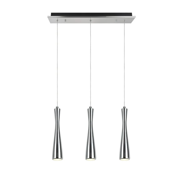 Aspen Creative 61061-1 Adjustable LED Three-Light Hanging Pendant Ceiling Light, Contemporary Design in Chrome Finish, Metal Shade, 22 7/8" Wide