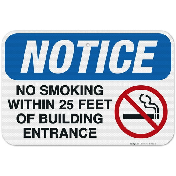 No Smoking Sign, No Smoking Within 25 Feet of Building Entrance Sign,