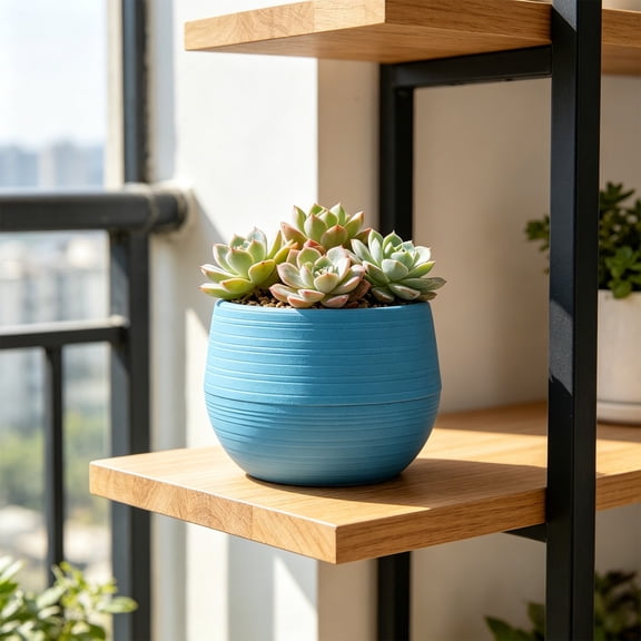 Guodhu Succulent Planter Pots Small Resin Flower Pot with Saucer Set for Indoor Outdoor Plants Blue Modern Design Home Garden Planters(Blue)