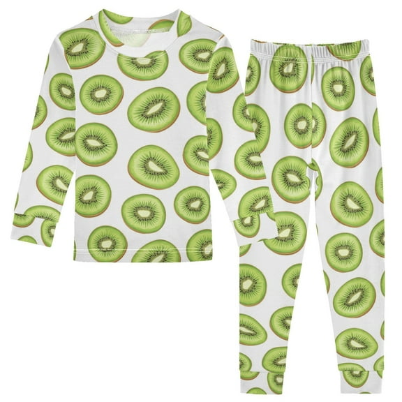 joogoo Kiwi-fruits 2 Piece Long Sleeve Tee and Pants Cotton Pajama Set 5Y
