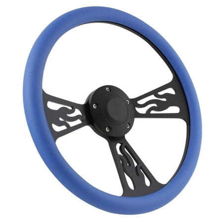 89-94 FORD Ranger (midsize), Bronco II, Aerostar 14 Inch Black Flame 5 Hole Steering Wheel Sky Blue Half Wrap