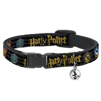 Harry Potter Breakaway Cat Collar With Bell, Plastic Clip, Easy Adjustable, Harry Potter Hufflepuff Ravenclaw Gryffindor Slytherin Black, 8.5 to 12 Inches 0.5 Inch Wide