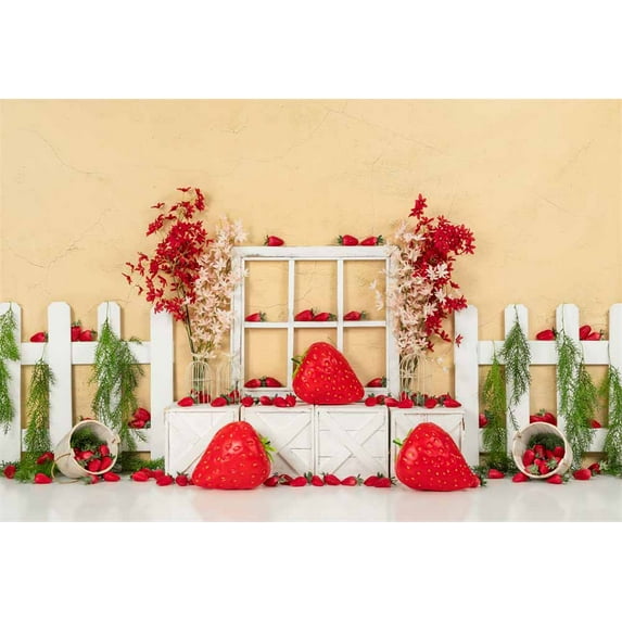 Kate 6.5x6.5ft Summer Strawberry Background for Photography Happy Birthday Party Decoration Banner Baby Shower Backdrop for Photo Shoot Props