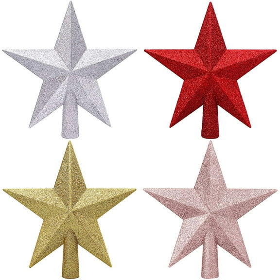 Yirtree 2Pcs Glitter Mini Christmas Tree Topper Mini Xmas Tree Topper Ornaments for Small Christmas Tree Decoration Glitter Five-pointed Star Christmas Tree Topper Decoration Party Ornament