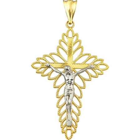 US GOLD Handcrafted 10kt Gold Two-Tone Crucifix Charm Pendant