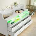 thumbnail image 6 of 6 Drawer Dresser with Charging Station, 47.24" LED Long Dresser with Glass Display Drawer, Chest of Drawers for Bedroom, Living Room, White, 6 of 9