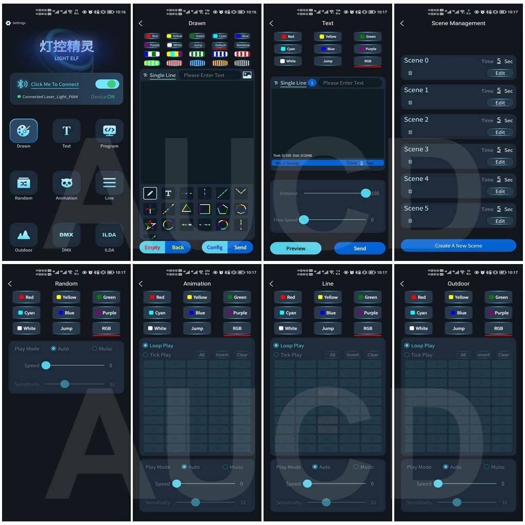 Pro Android / iOS APP Bluetooth Control 5W RGB Animation Scan Beam Projector La ser Lights ILDA DMX512 For DJ Disco Party Show Stage Lighting