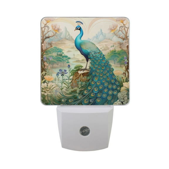 Beautiful Peacock Night Light LED Dusk to Dawn Auto Sensor Night Lamp Plug-in Nightlight for Bedroom Hallway Kitchen 2 PCs