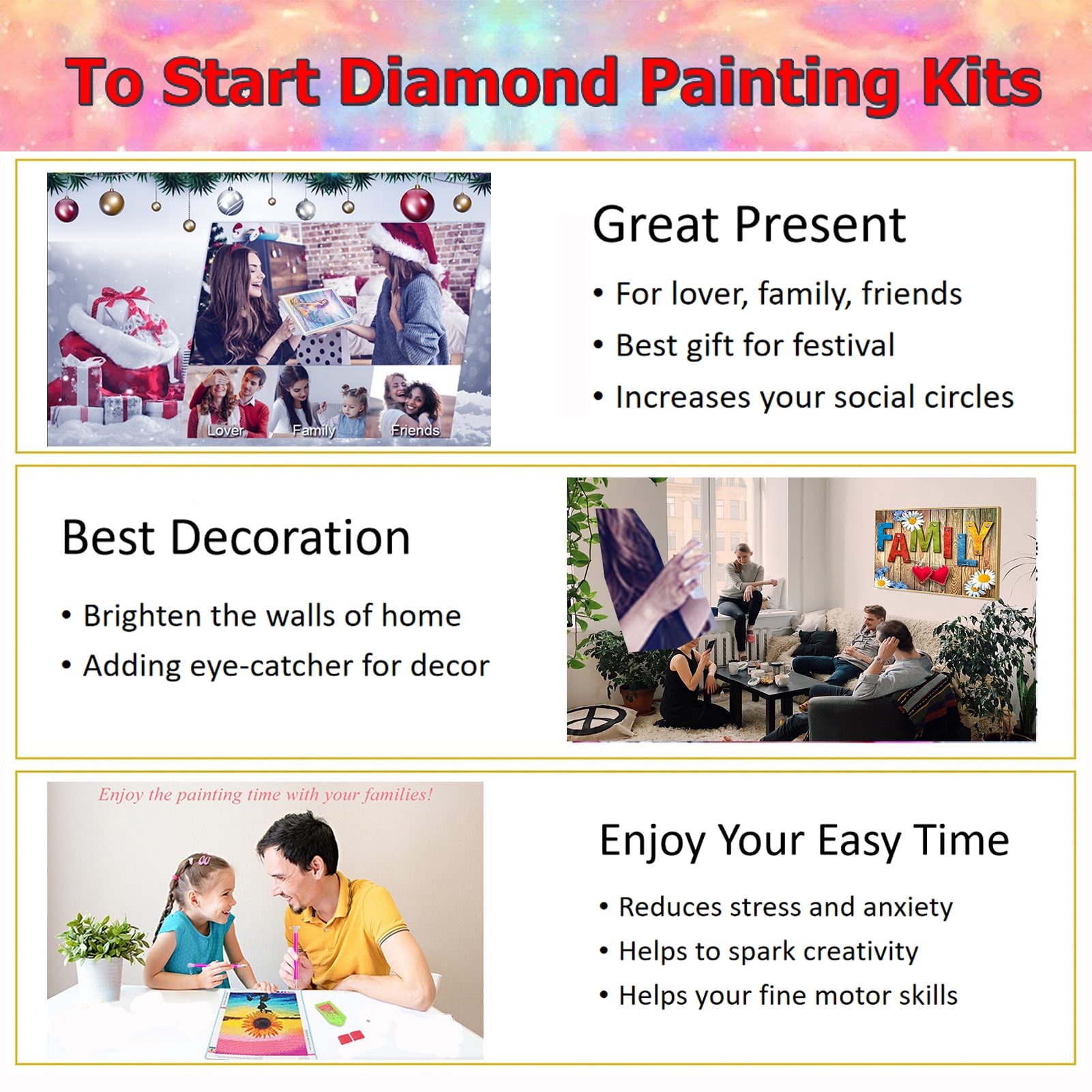 YALKIN Colorful Flower Large Diamond Painting Kits for Adults (35.4 x 3.9  inch), 5D Diamond Art Full Round Drill DIY Embroidery Pictures Arts Paint  by Number Kits for Home Wall Decor 