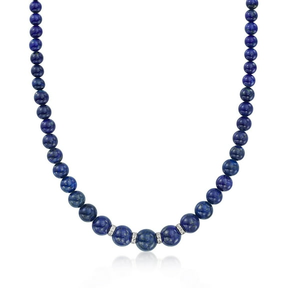 Ross-Simons Lapis Bead Necklace With .24 ct. t.w. Diamonds in Sterling Silver, Women's, Adult