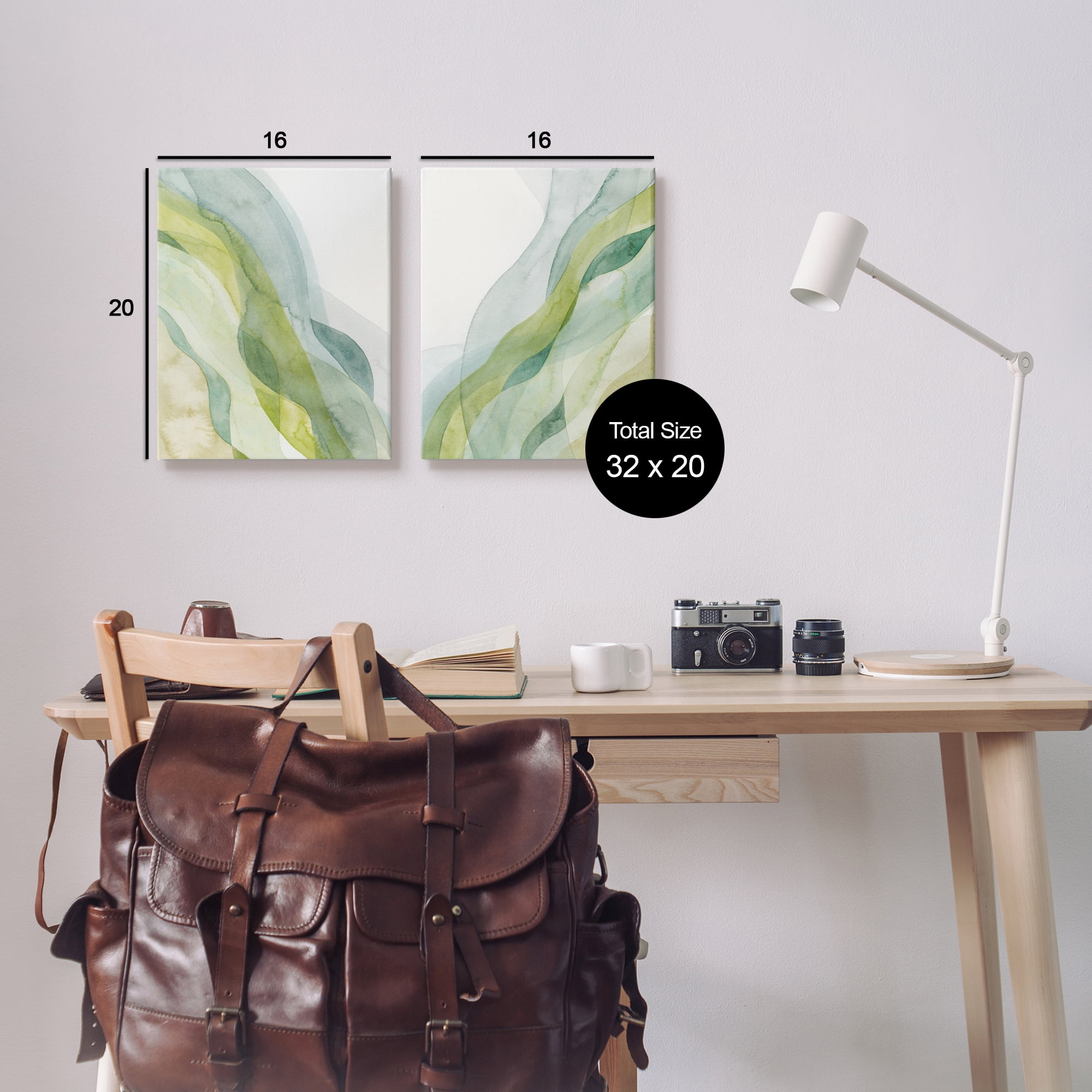 Stupell Industries Abstract Green Waves Abstract Painting Gallery Wrapped Canvas Print Wall Art, 16 x 20, Set of 2