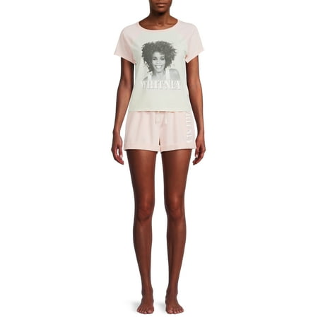 

Whitney Houston Women s Graphic T-Shirt and Shorts Lounge Set 2-Piece