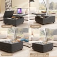 thumbnail image 5 of 32-Inch Large Storage Ottoman with Lift-Top Coffee Table, Button-Tufted Design & Wooden Legs, Oversized Footstool for Living Room Storage, Dark Grey, 5 of 8