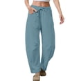 thumbnail image 2 of Women'S Leg Sweatpant Drawstring Elastic Waisted Wide Leg Pants Casual Palazzo Trousers with Pockets Blue M, 2 of 6
