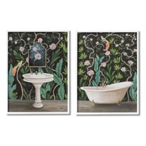 Stupell Industries Tropical Patterned Bathroom Botanical & Floral Painting White Framed Art Print Wall Art, 11 x 14, Set of 2