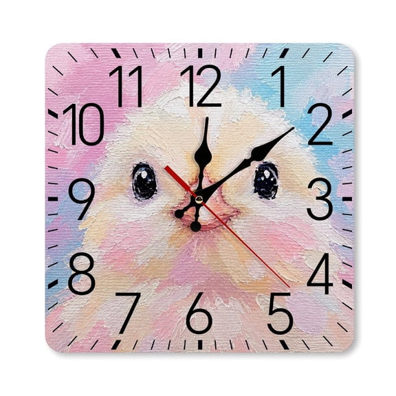 RKSupls 10×10inch Square Silent Wall Clock Wooden Frame, Cute Chick Portrait.png Scale Decorative Clock for Home Bedroom Living Room Office