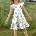thumbnail image 4 of Juslio Girls Dress Summer Beach Ruffle Sleeve Round Neck A Line Dresses Knee Length Casual Green Sundress, 4 of 8