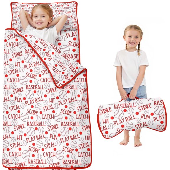 Baseball Word Pattern Toddler Nap Mats for Kids Preschool,Sleeping Mat Bag or Kids,Toddler Sleeping Bag,Toddler Nap Mat or Daycare