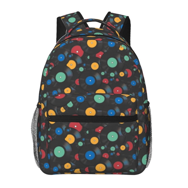 Kdxio Vintage Records Pattern Casual Student Backpack Lightweight Daypack Laptop Compartment Travel School Ergonomic Canvas Multi Pocket Design-One Size