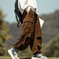 thumbnail image 5 of Lmnyox Wide Leg Pants for Men Casual Solid Color Corduroy Cargo Pants Baggy Drawstring Trousers with Pockets, 5 of 5