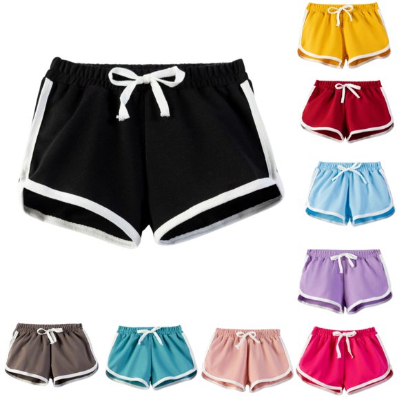 Ugoldhm Girls Athletic Shorts Elastic Waist Solid Color Casual Sport Home Girl Fashion Size 7-14
