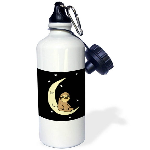 3dRose, Funny Funky Sloth sitting on Moon with Stars, Flip Straw 21oz Water Bottle