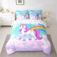 thumbnail image 2 of Erosebridal Cute Unicorn Bed in a Bag Twin Size, Star Rainbow Bed Set, Blue Pink Cloud Bed Sheets Setp with Comforter, Super Cozy Room Decor, Reversible 7 Pieces, 2 of 5