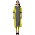 thumbnail image 1 of Moomaya V Neck Straight Tunic For Women Roll Up Sleeve Printed Cotton Kurta, 1 of 6