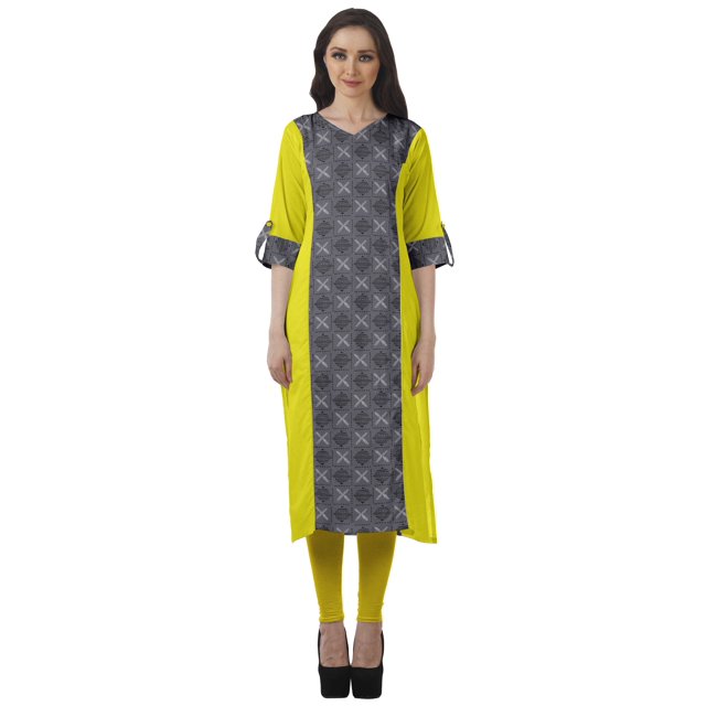 Moomaya Robe Kurti Imprimée Longueur Genou Col en V Formelle et de Fête Haut Kurti Ethnique en Coton