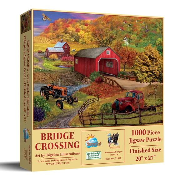 SUNSOUT INC - Bridge Crossing - 1000 pc Jigsaw Puzzle by Artist: Bigelow Illustrations - Finished Size 20" x 27" - MPN# 31586