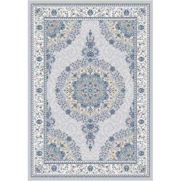 LaDole Rugs Tapis Argent Gris Gris Bleu Royal Vintage Traditionnel à Poils Plats Doux Tapis Paillasson pour Salon Couloir Coureur Extérieur Patio Tailles 5x7, 8x10, 7X9 Pieds Pouce Pouces Pi