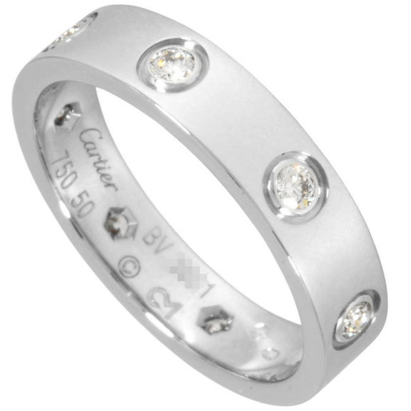 Pre-Owned Cartier 8P Diamond Mini Love Ring, #50, 18KWG, 4.3g, White Gold, Women's (Good)