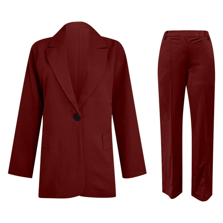 Petite Pant Suits for Women Dressy Women Two Piece Lapels Suit Set Office Business Long Sleeve Button Formal Jacket Pant Suit Slim LooseTrouser Jacket