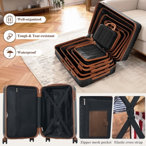 2-Piece Hardshell Luggage Set, 20" Carry-On and 14" Cosmetic Case, Lightweight ABS, TSA Lock, 360° Spinner Wheels, Black
