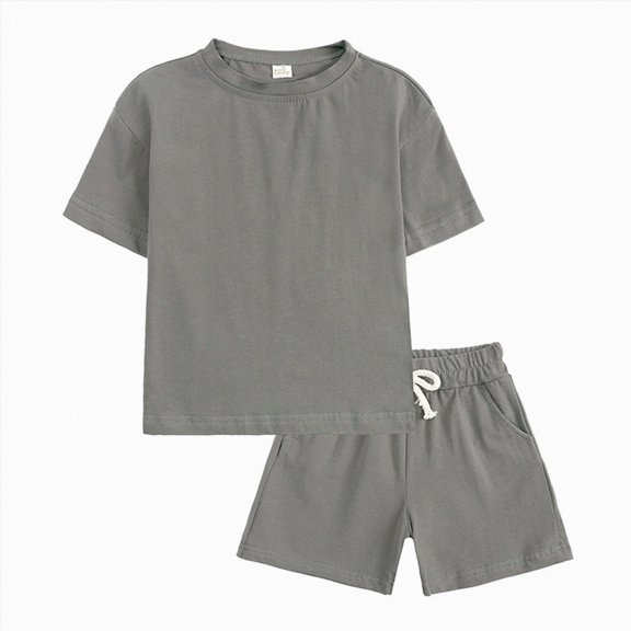 UAYOTSE Baby Toddler Solid Summer Outfit 9 12 24 Months 2T 3T 4T 5T 6T 7T 8T Short Sleeve T Shirt and Shorts Casual 2 Piece Set
