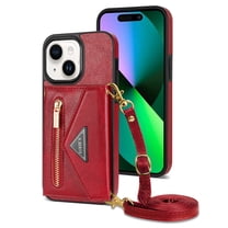 Dteck Crossbody Wallet Case for iPhone 15 Plus with Card Slots Holder, Magnetic Flip Folio Purse Case, PU Leather Zipper Handbag with Detachable Lanyard Strap for iPhone 15 Plus,Red