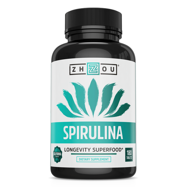 Spirulina Tablets for Energy and Immunity, 180 Ct, by Zhou Nutrition