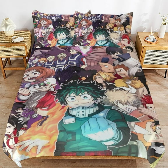 My Hero Academia 3 Pieces Bedding Set 3D Printed Lightweight Bed Quilt Set Comforter Cover Set for Girls Kids Teens, 1 Quilt Cover 2 Pillowcases 86"x70"