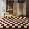 thumbnail image 5 of Janvonne Fluffy Checkered Area Rugs for Bedroom,5x7ft Soft Non Skid Easy-care Shaggy Carpets for Living Room, Dorms,Children's Room,Home Decor Aesthetics,Cream white and coffee brown, 5 of 8