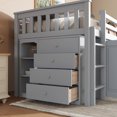 thumbnail image 5 of Twin Size Low Loft Bed with Pulling-Out Desk and Storage Cabinets, Multiple Functions Wooden Loft Bed Frame with Storage Shelves and Drawers for Teens Boys Girls, Grey, 5 of 8