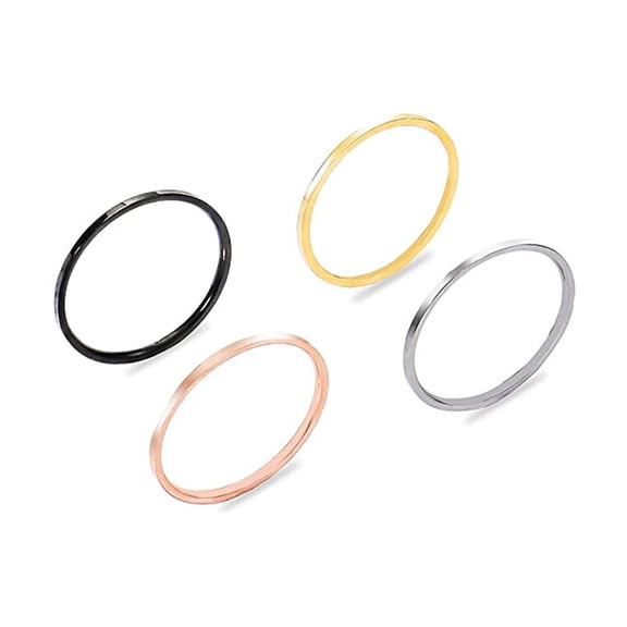 4Pcs 1MM Gold/Black/Rose Gold/Steel Tone Stainless Steel Plain Band Knuckle Stacking Rings for Women Fashion Midi Rings Size 4-10