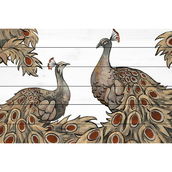 MARMONT HILL 'Peacock Partner III' Painting Print on White Wood - Multi-Color 45 x 30