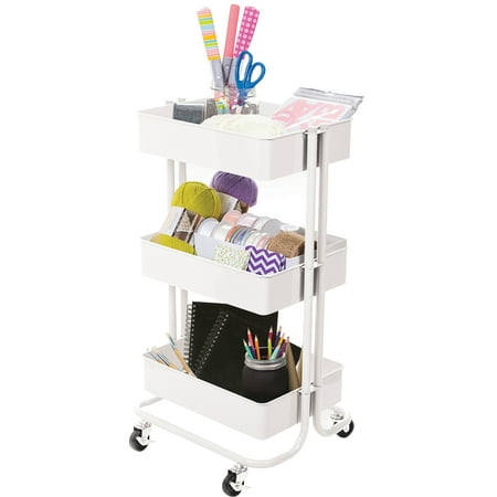 3-Tier Metal Rolling Multi-Purpose Kitchen Cart-White