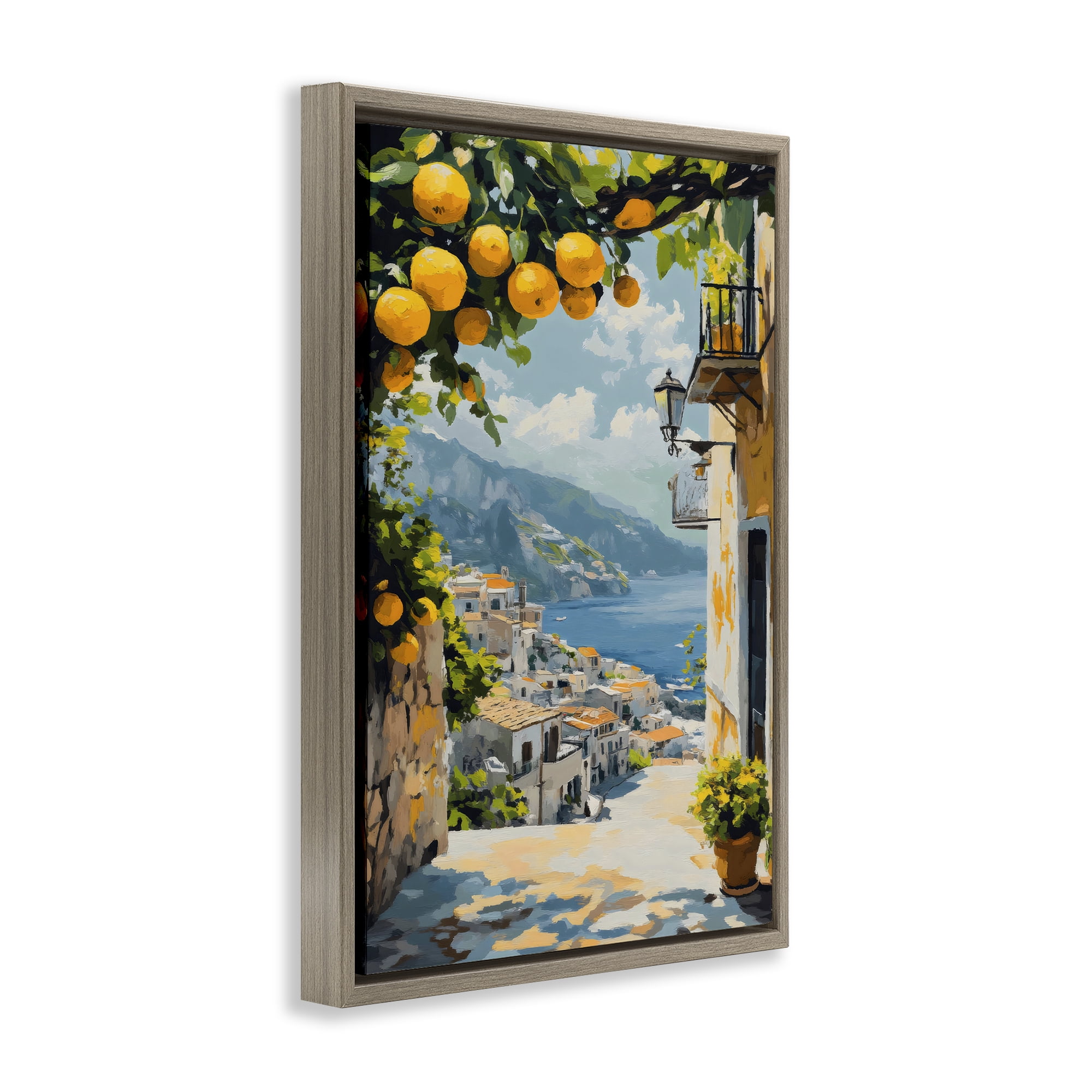 Stupell Industries Lemon Tree Overlooking Coast Brown Framed Floater Canvas Wall Art, design by Creative Studio