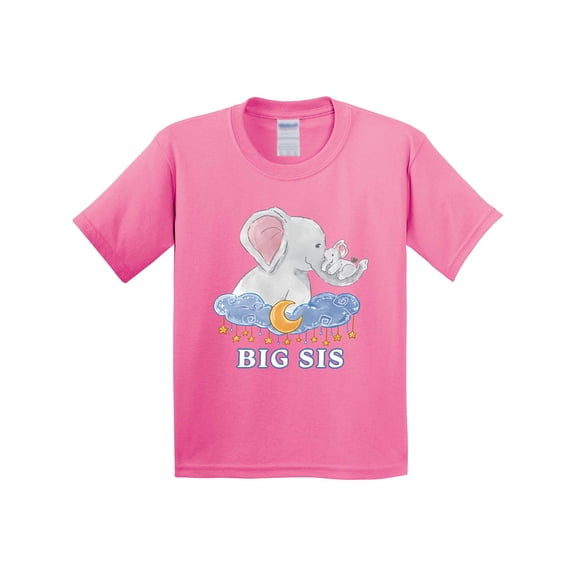 Inktastic Big Sis Cute Elephants with Moon and Stars Youth T-Shirt