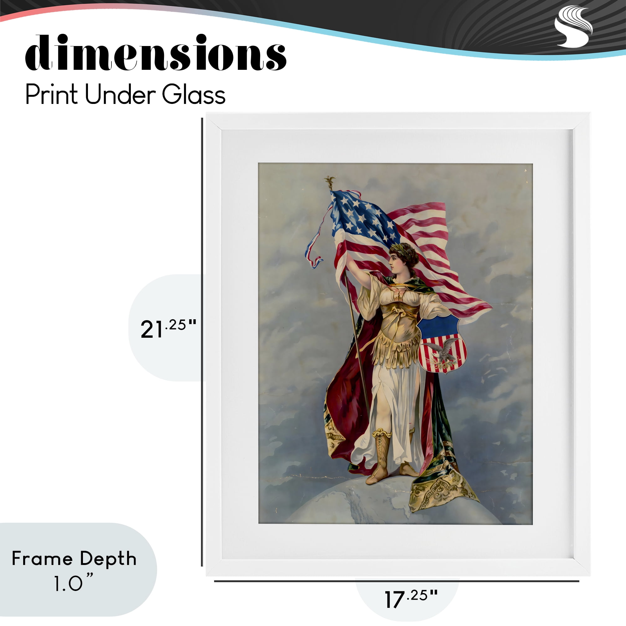 Stupell Industries Columbia Standing with American Flag White Framed Print Under Glass, design by Arlington Prints