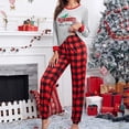 thumbnail image 2 of Conjunto de Pijamas navideños a cuadros para mujer, ropa de dormir con estampado de letras, Top de manga corta y pantalones para el hogar, 2 of 4